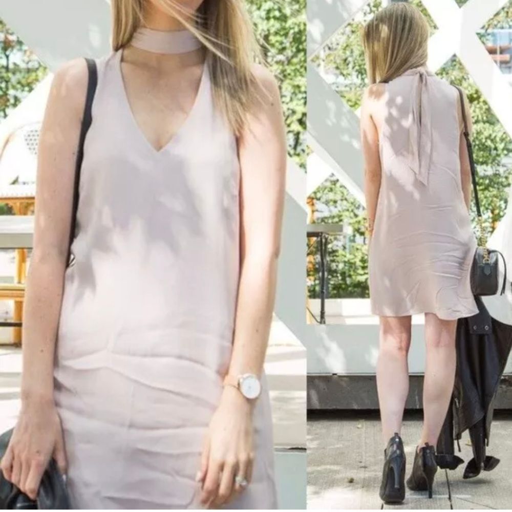 NWT $110 Wilfred Aritzia Ethere Choker Neck Mini Dress Blush Pink Size Small